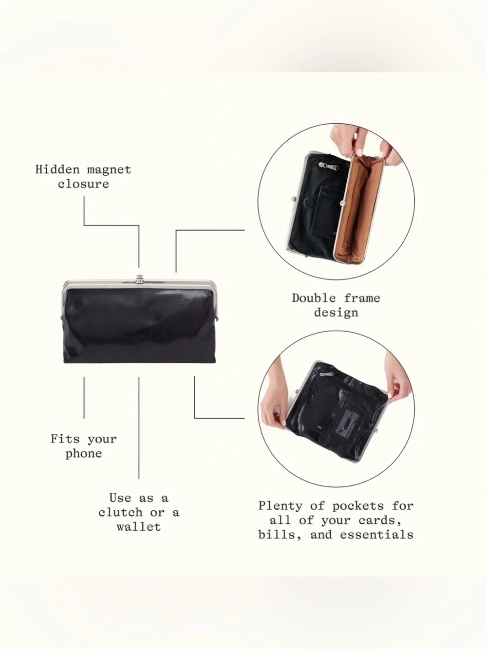 Hobo Lauren Clutch Wallet, Double Kisslock, Blush Leather, Rose Gold Hardware